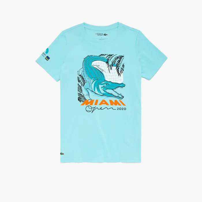SPORT Miami Open Crocodile Print Tshirt Turquoise Womens Lacoste TShirts Gift Ideas