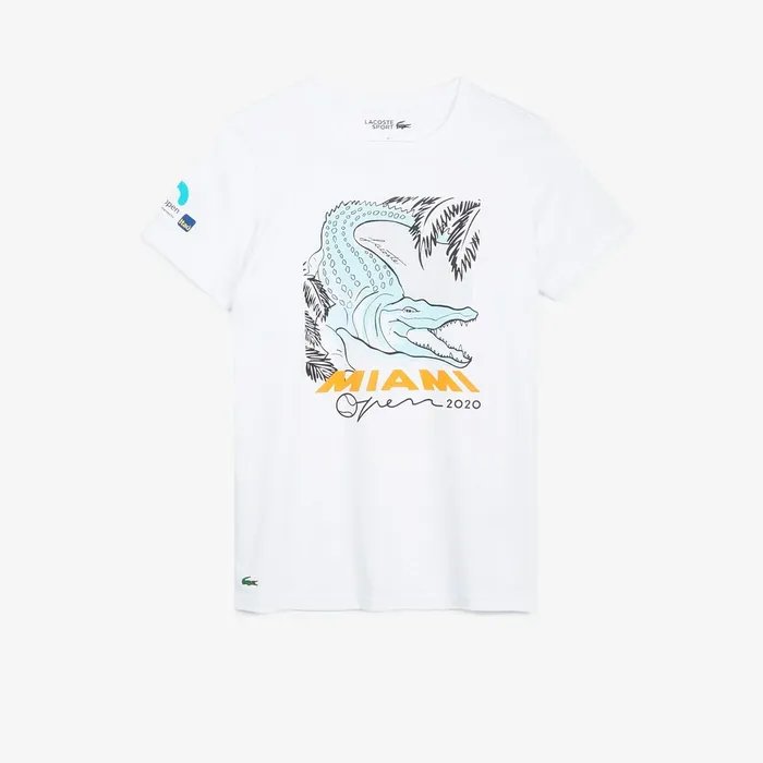 SPORT Miami Open Crocodile Print Tshirt White Womens Lacoste TShirts Cheap On Sale