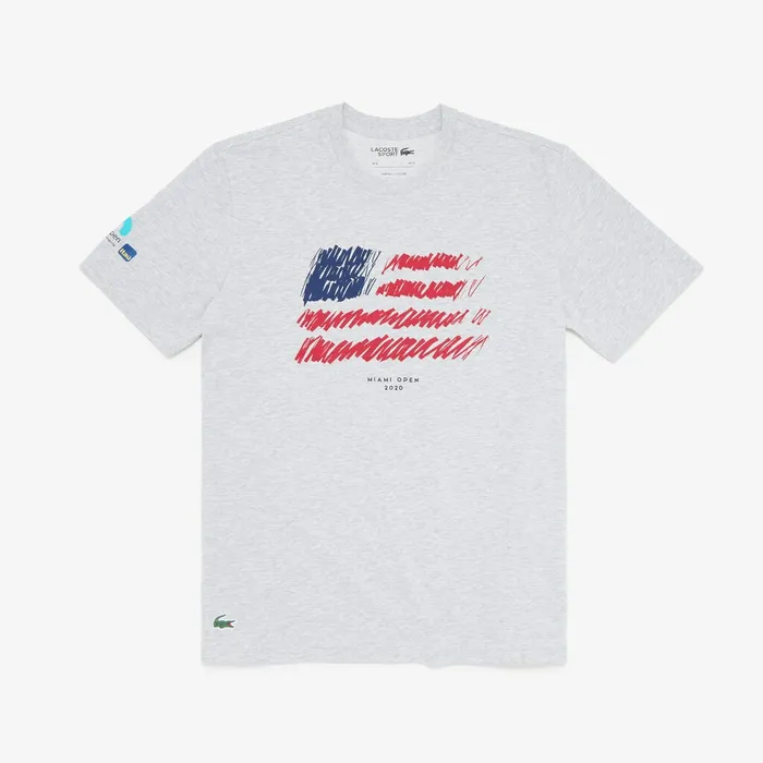 SPORT Miami Open Flag Print Tshirt Grey Chine Mens Lacoste TShirts USA