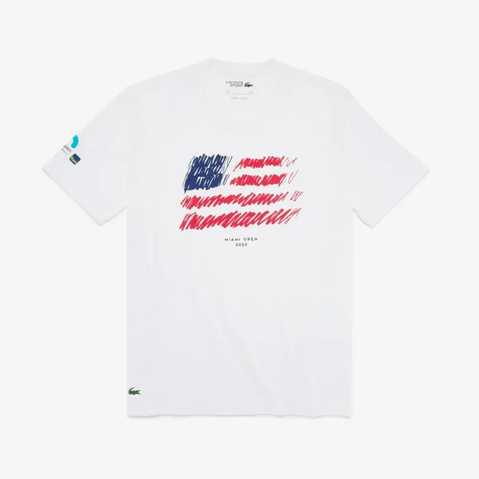 SPORT Miami Open Flag Print Tshirt White Mens Lacoste TShirts Outlet Factory