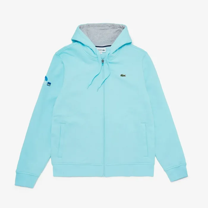 SPORT Miami Open Fleece Hoodie TurquoiseGrey Chine Mens Lacoste Sweatshirts Outlet