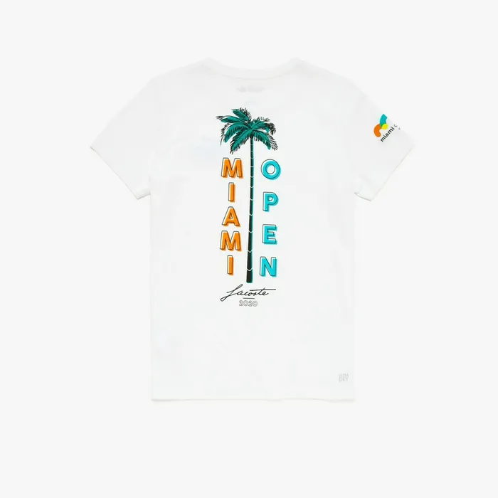 SPORT Miami Open Palm Tree Print Tshirt White Womens Lacoste TShirts USA