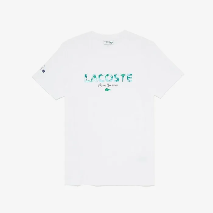 SPORT Miami Open Print Breathable Tshirt WhiteNavy Blue Mens Lacoste TShirts Popular