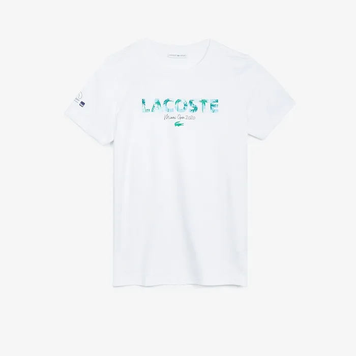 SPORT Miami Open Print Breathable Tshirt WhiteNavy Blue Womens Lacoste TShirts Shop