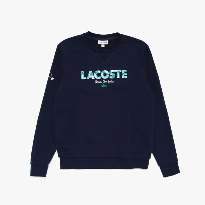 SPORT Miami Open Print Fleece Sweatshirt Navy BlueWhite Mens Lacoste Sweatshirts Online