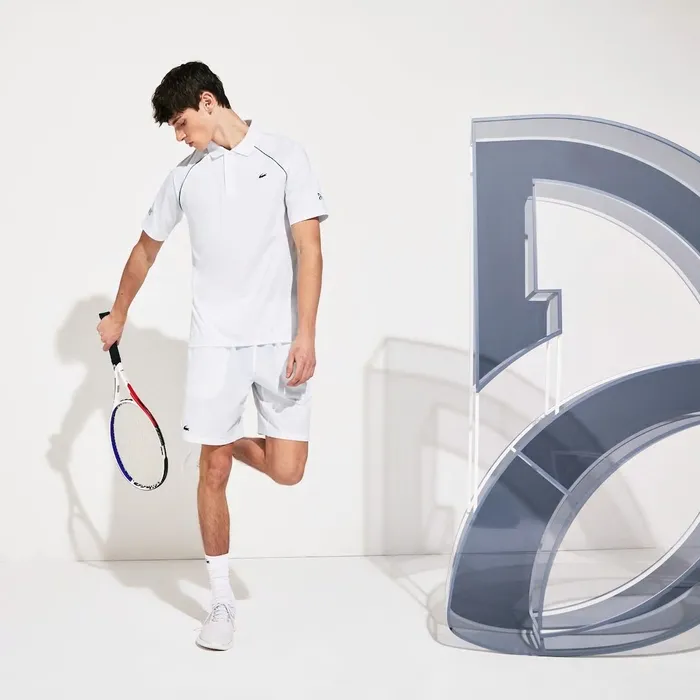 SPORT Novak Djokovic Breathable UltraLight Polo Shirt WhiteGreen Mens Lacoste Polos On Sale SPORT Novak Djokovic Breathable UltraLight Polo Shirt WhiteGreen Mens Lacoste Polos On Sale