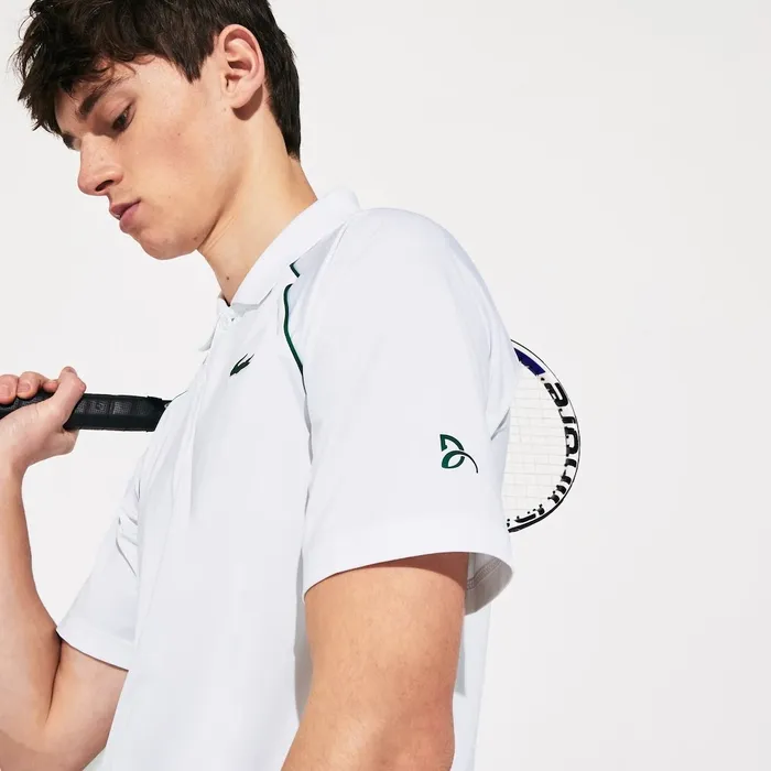 SPORT Novak Djokovic Breathable UltraLight Polo Shirt WhiteGreen Mens Lacoste Polos On Sale