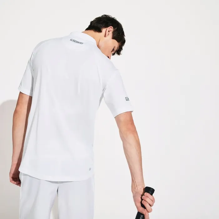 SPORT Novak Djokovic Breathable UltraLight Polo Shirt WhiteGreen Mens Lacoste Polos On Sale