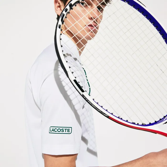 SPORT Novak Djokovic Breathable UltraLight Polo Shirt WhiteGreen Mens Lacoste Polos On Sale