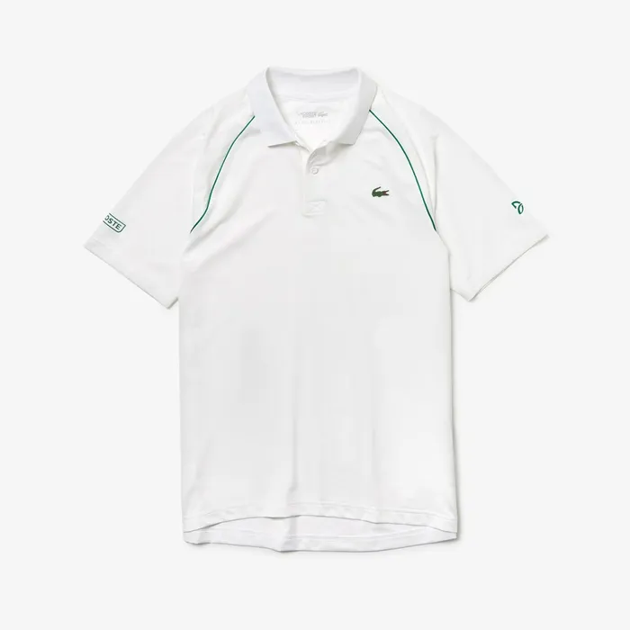 SPORT Novak Djokovic Breathable UltraLight Polo Shirt WhiteGreen Mens Lacoste Polos On Sale