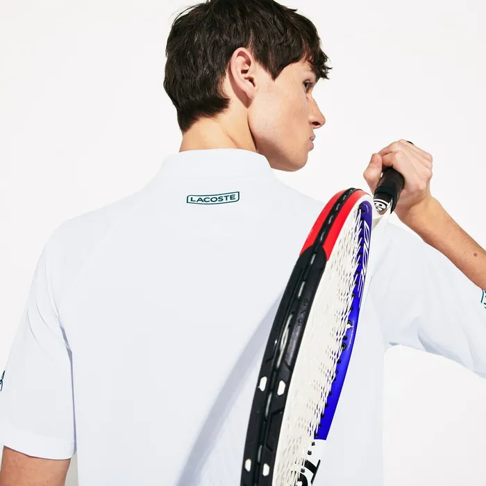 SPORT Novak Djokovic Breathable UltraLight Polo Shirt WhiteGreen Mens Lacoste Polos On Sale