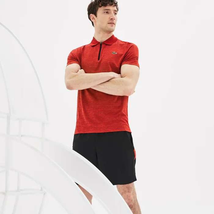SPORT Novak Djokovic Collection Tech Jersey Polo RedBlack Mens Lacoste Polos Outlet Factory