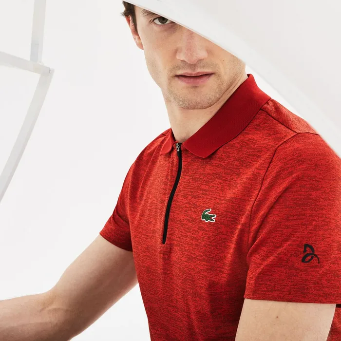 SPORT Novak Djokovic Collection Tech Jersey Polo RedBlack Mens Lacoste Polos Outlet Factory