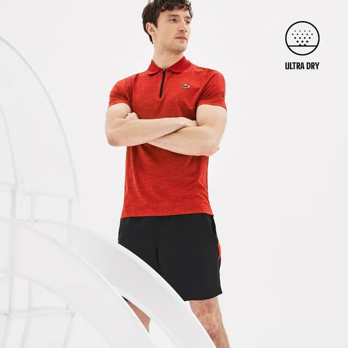 SPORT Novak Djokovic Collection Tech Jersey Polo RedBlack Mens Lacoste Polos Outlet Factory