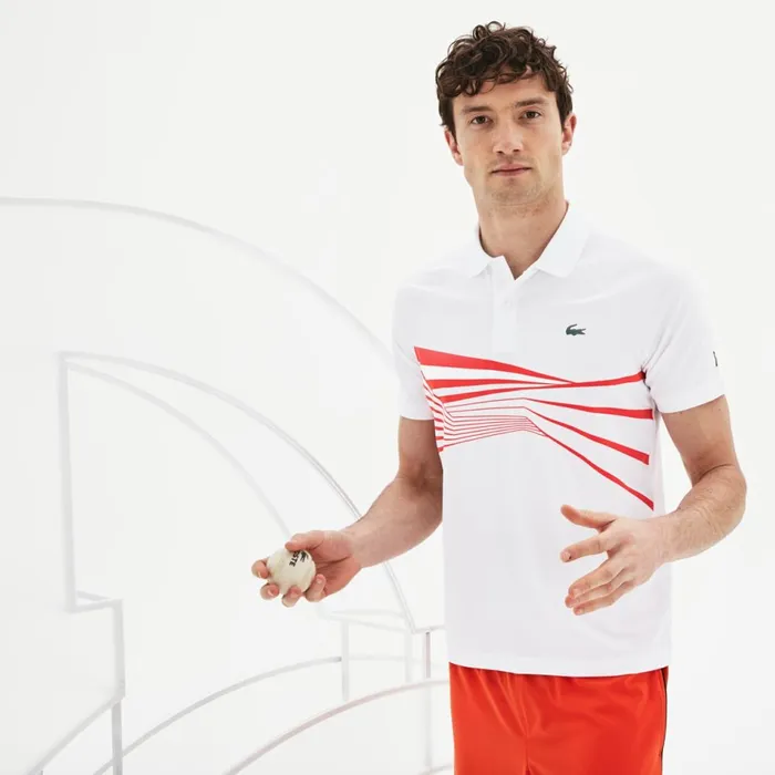 SPORT Novak Djokovic Collection Tech Jersey Polo WhiteRed Mens Lacoste Polos Online SPORT Novak Djokovic Collection Tech Jersey Polo WhiteRed Mens Lacoste Polos Online