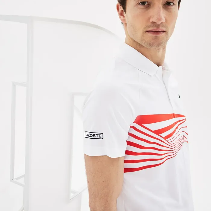 SPORT Novak Djokovic Collection Tech Jersey Polo WhiteRed Mens Lacoste Polos Online
