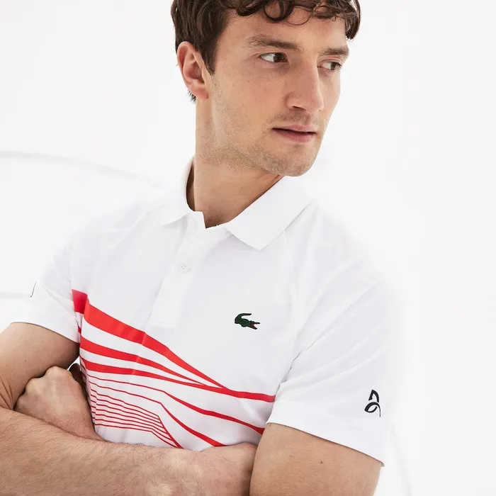 SPORT Novak Djokovic Collection Tech Jersey Polo WhiteRed Mens Lacoste Polos Online
