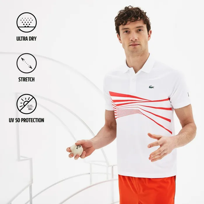 SPORT Novak Djokovic Collection Tech Jersey Polo WhiteRed Mens Lacoste Polos Online