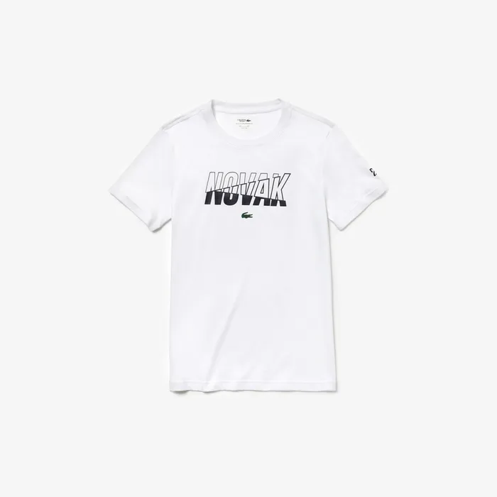SPORT Novak Djokovic Crew Neck Print Tech Jersey Tshirt WhiteNavy Blue Mens Lacoste TShirts Cheap On Sale