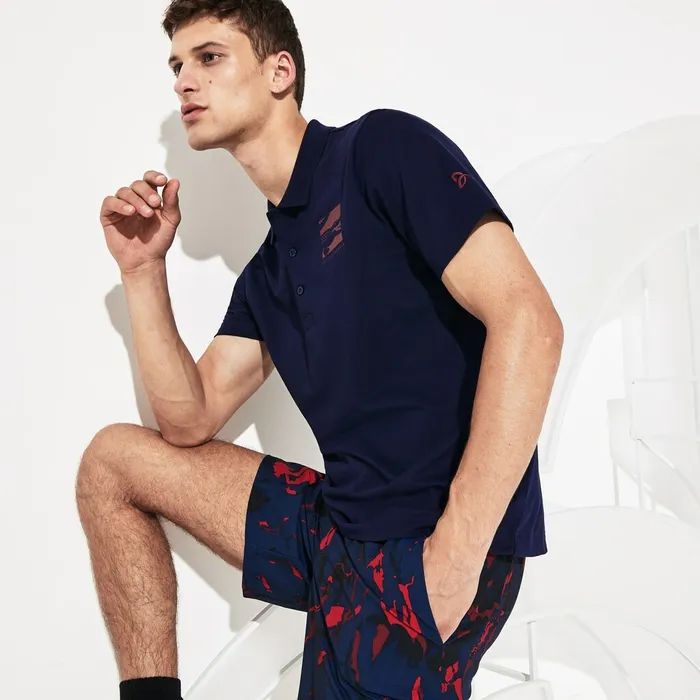 SPORT Novak Djokovic Lightweight Cotton Polo Navy BlueBordeaux Mens Lacoste Polos Outlet