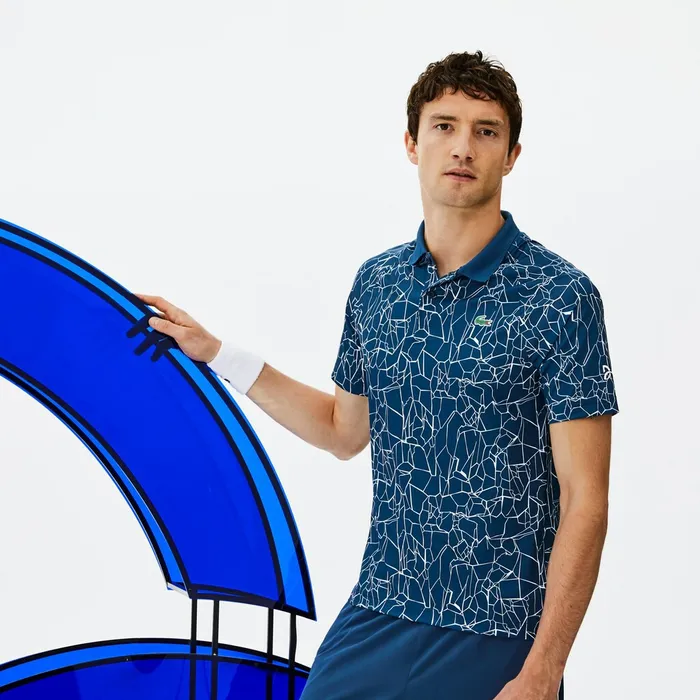 SPORT Novak Djokovic Print Technical Jersey Polo BlueWhite Mens Lacoste Polos Cheap On Sale SPORT Novak Djokovic Print Technical Jersey Polo BlueWhite Mens Lacoste Polos Cheap On Sale