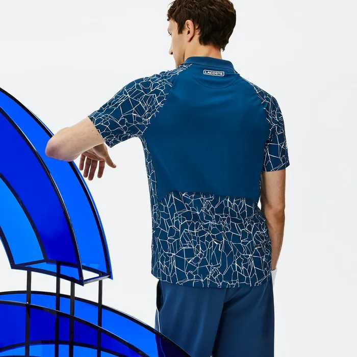 SPORT Novak Djokovic Print Technical Jersey Polo BlueWhite Mens Lacoste Polos Cheap On Sale