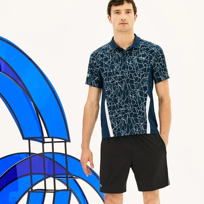 SPORT Novak Djokovic Print Technical Jersey Polo BlueWhite Mens Lacoste Polos Gift for Friend