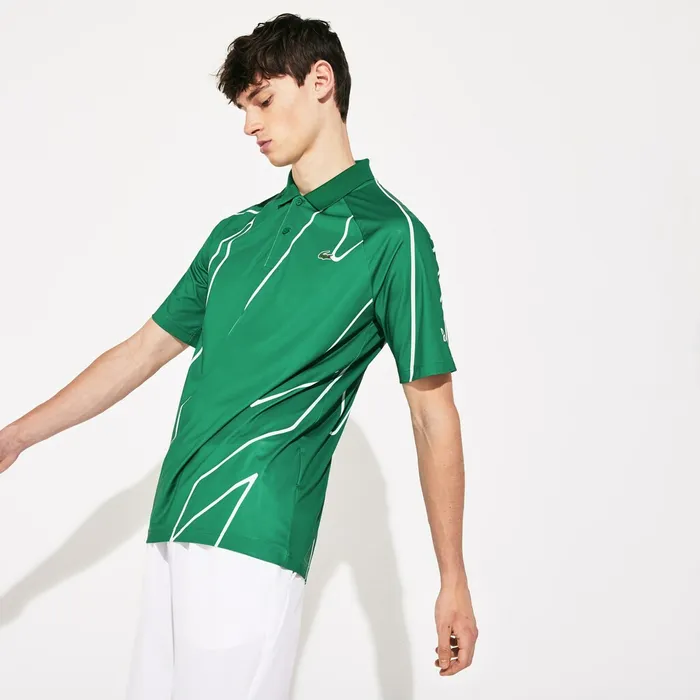 SPORT Novak Djokovic Printed Breathable Polo Shirt GreenWhite Mens Lacoste Polos Gift Ideas SPORT Novak Djokovic Printed Breathable Polo Shirt GreenWhite Mens Lacoste Polos Gift Ideas