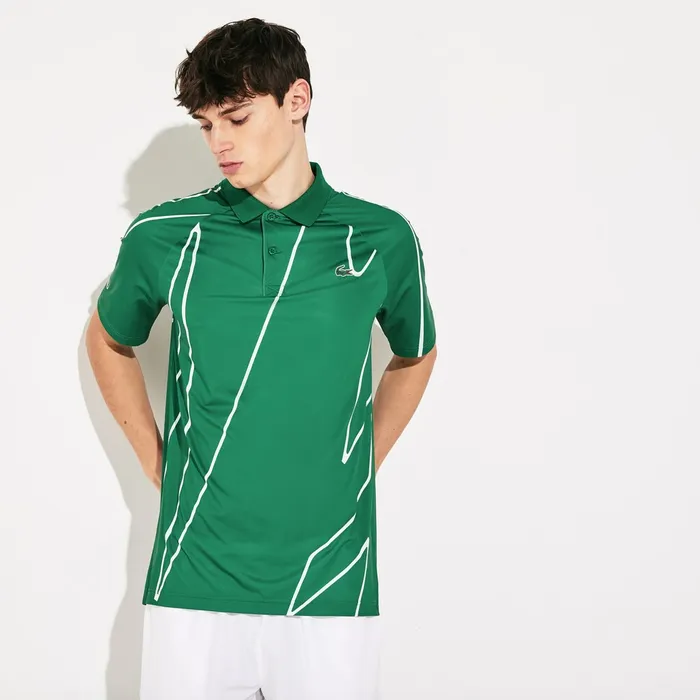 SPORT Novak Djokovic Printed Breathable Polo Shirt GreenWhite Mens Lacoste Polos Gift Ideas
