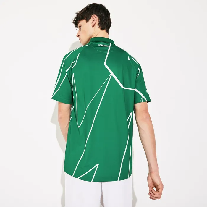 SPORT Novak Djokovic Printed Breathable Polo Shirt GreenWhite Mens Lacoste Polos Gift Ideas
