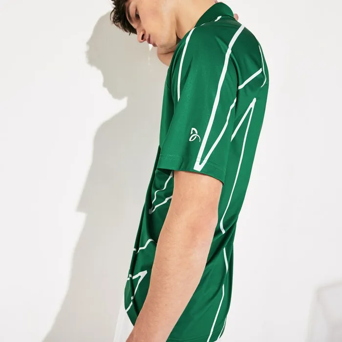 SPORT Novak Djokovic Printed Breathable Polo Shirt GreenWhite Mens Lacoste Polos Gift Ideas
