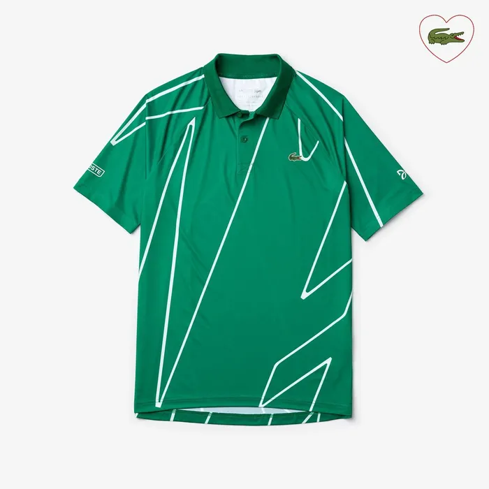 SPORT Novak Djokovic Printed Breathable Polo Shirt GreenWhite Mens Lacoste Polos Gift Ideas