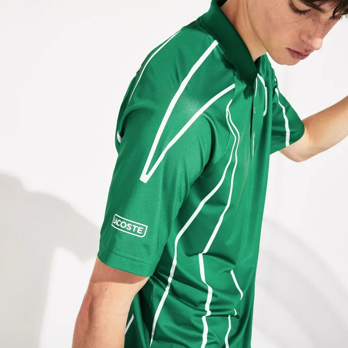 SPORT Novak Djokovic Printed Breathable Polo Shirt GreenWhite Mens Lacoste Polos Gift Ideas