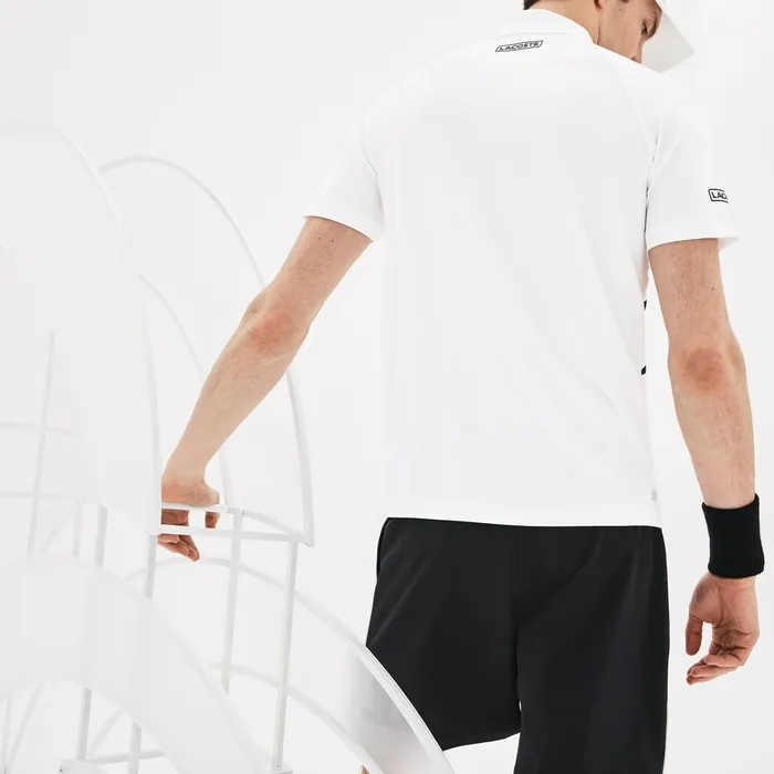 SPORT Novak Djokovic Stretch Polo WhiteBlackRed Mens Lacoste Polos Outlet