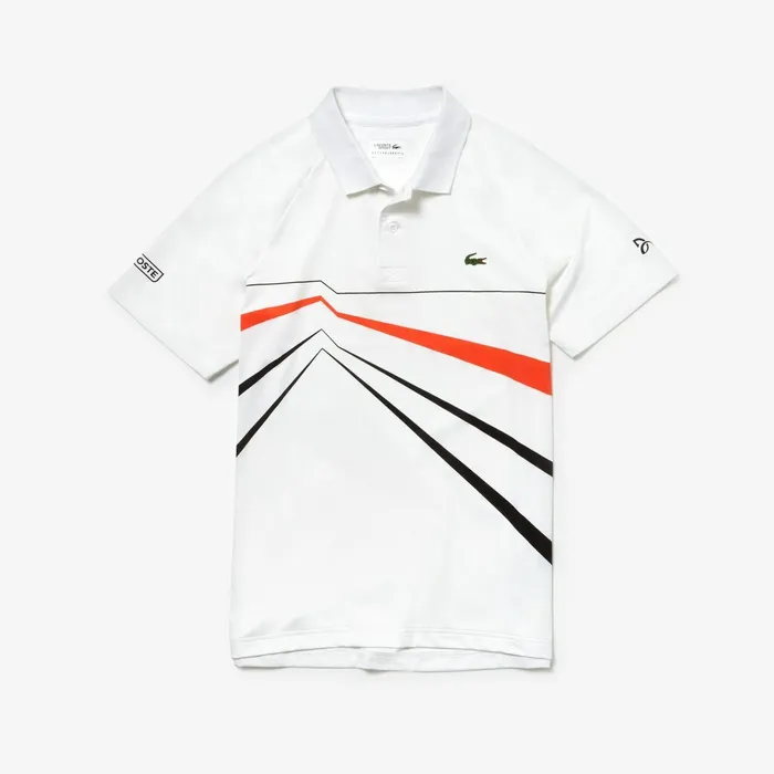SPORT Novak Djokovic Stretch Polo WhiteBlackRed Mens Lacoste Polos Outlet