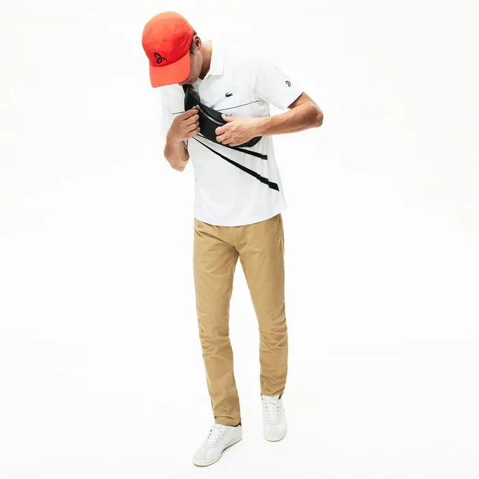 SPORT Novak Djokovic Stretch Polo WhiteBlackRed Mens Lacoste Polos Outlet