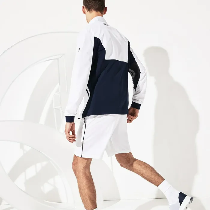SPORT Novak Djokovic Stretch Technical Shorts WhiteNavy Blue Mens Lacoste Pants and Shorts Near Me
