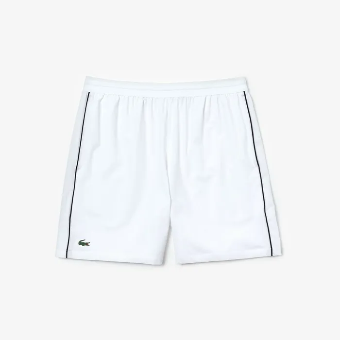 SPORT Novak Djokovic Stretch Technical Shorts WhiteNavy Blue Mens Lacoste Pants and Shorts Near Me
