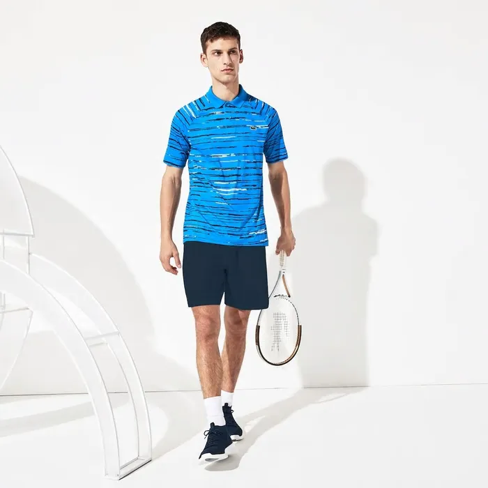 SPORT Novak Djokovic Striped Jersey Polo BlueNavy BlueWhite Mens Lacoste Polos On Sale