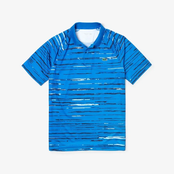 SPORT Novak Djokovic Striped Jersey Polo BlueNavy BlueWhite Mens Lacoste Polos On Sale