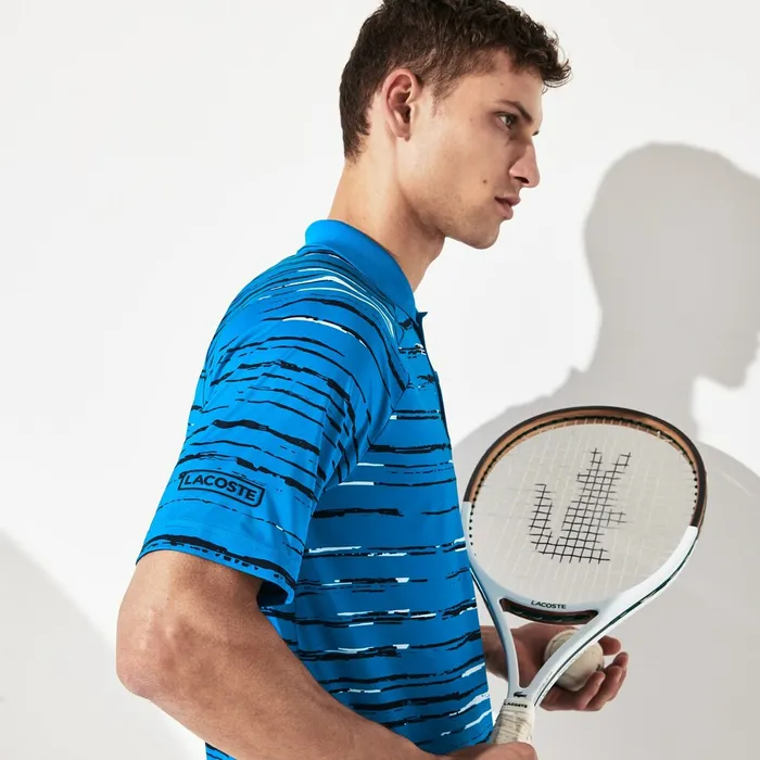 SPORT Novak Djokovic Striped Jersey Polo BlueNavy BlueWhite Mens Lacoste Polos On Sale