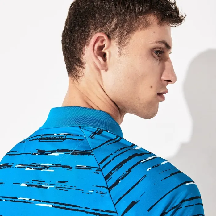 SPORT Novak Djokovic Striped Jersey Polo BlueNavy BlueWhite Mens Lacoste Polos On Sale