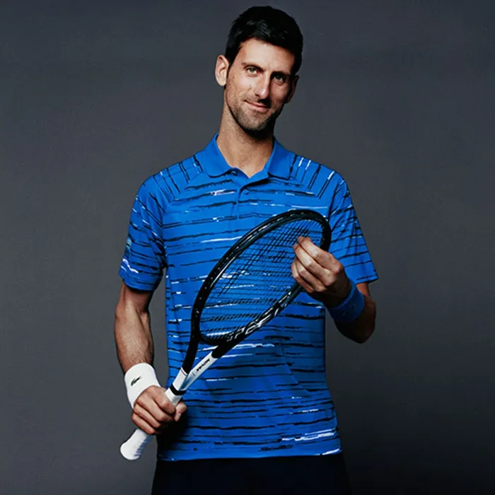 SPORT Novak Djokovic Striped Jersey Polo BlueNavy BlueWhite Mens Lacoste Polos On Sale