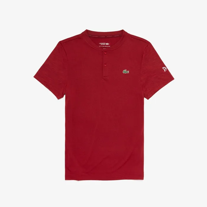 SPORT Novak Djokovic Tech Jersey Polo RedBordeaux Mens Lacoste Polos For Sale