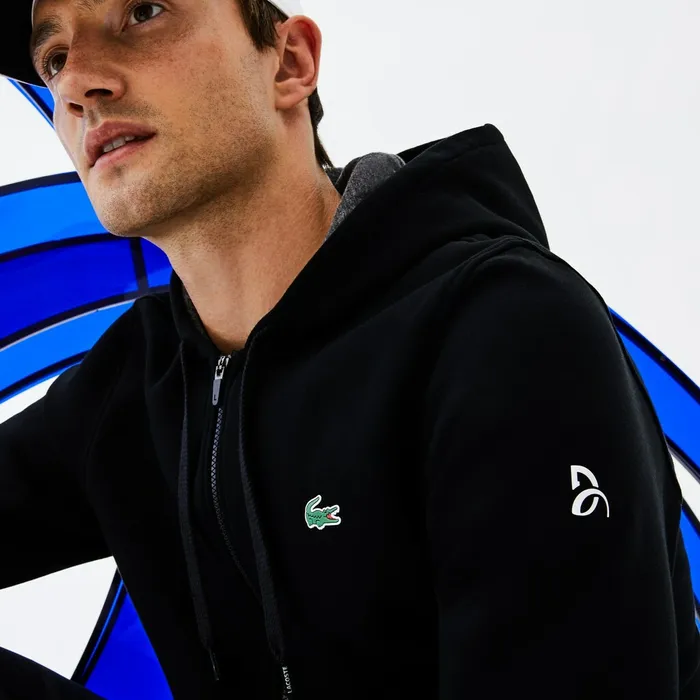 SPORT Novak Djokovic Technical Fleece Hooded Zip Sweatshirt BlackGrey ChineWhite Mens Lacoste Sweatshirts Gift 4 You