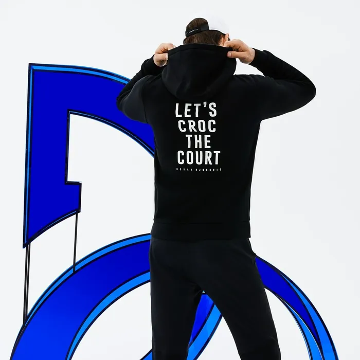 SPORT Novak Djokovic Technical Fleece Hooded Zip Sweatshirt BlackGrey ChineWhite Mens Lacoste Sweatshirts Gift 4 You