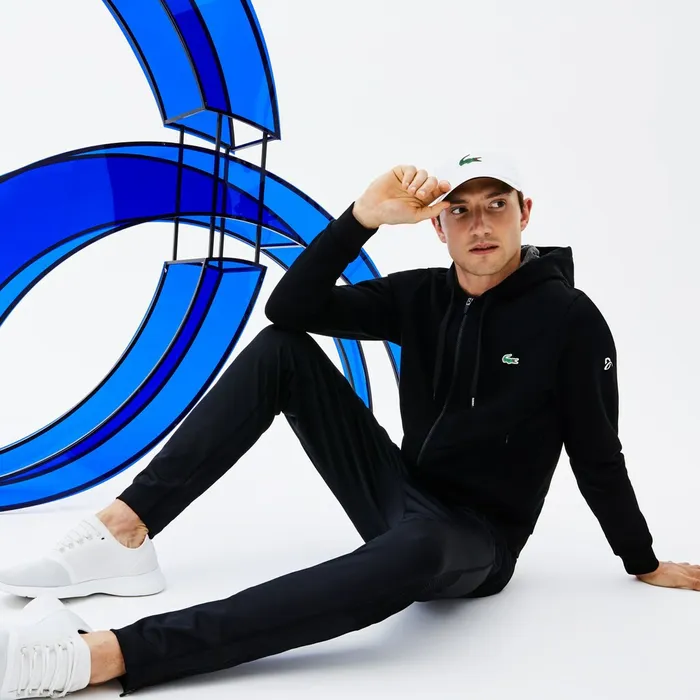SPORT Novak Djokovic Technical Fleece Hooded Zip Sweatshirt BlackGrey ChineWhite Mens Lacoste Sweatshirts Gift 4 You