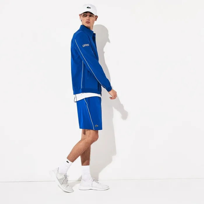 SPORT Novak Djokovic Textured Zip Jacket BlueWhite Mens Lacoste Jackets and Coats For Sale Online