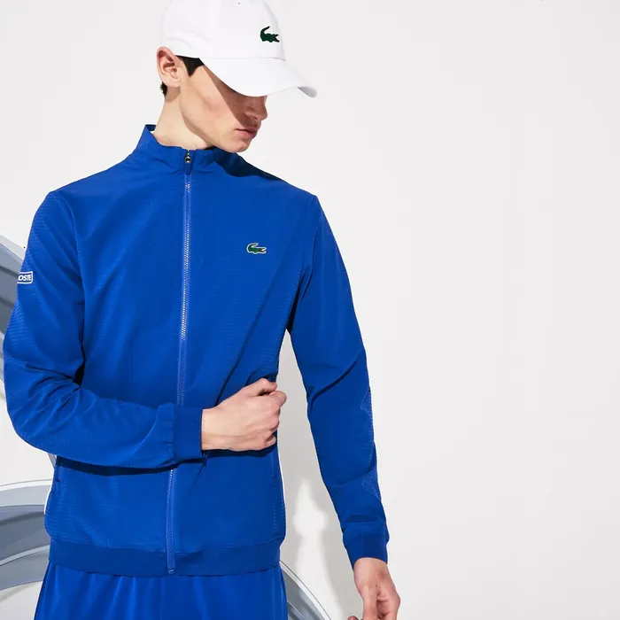 SPORT Novak Djokovic Textured Zip Jacket BlueWhite Mens Lacoste Jackets and Coats For Sale Online