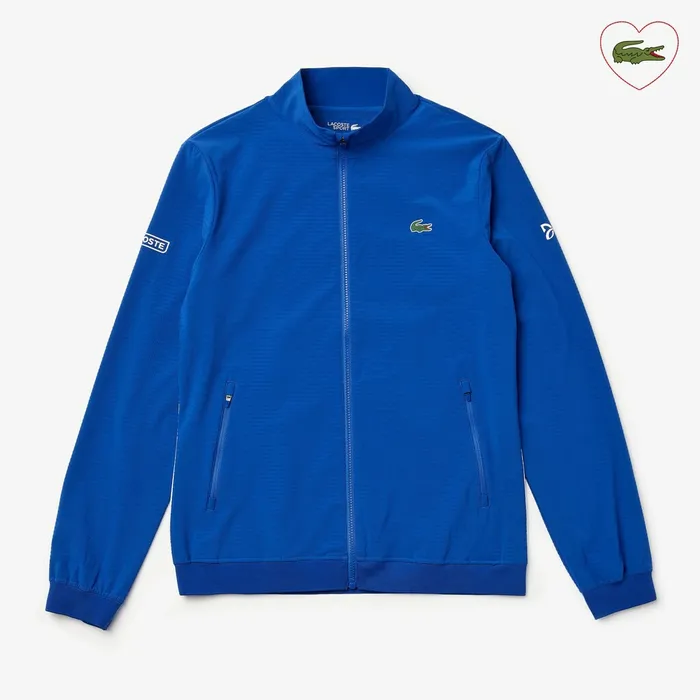 SPORT Novak Djokovic Textured Zip Jacket BlueWhite Mens Lacoste Jackets and Coats For Sale Online
